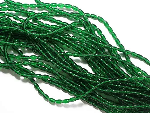 8MM Dark Green Oval Pressed Glass Beads for Jewellery Making Beading Art and Craft Supplies (12 Strings)