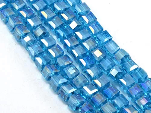 Aqua/Light Blue Transparent Rainbow Cube Shaped Crystal Bead (4 mm * 4 mm) 1 String for  Jewellery Making Beading Arts and Crafts and Embroidery.