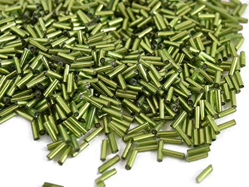 Silverline Peridot/Olive Green Pipe/Bugle Beads/Glass Seed Beads (9.0 mm) (100 Grams) Standard Quality for  Jewellery Making Beading Arts and Crafts and Embroidery.