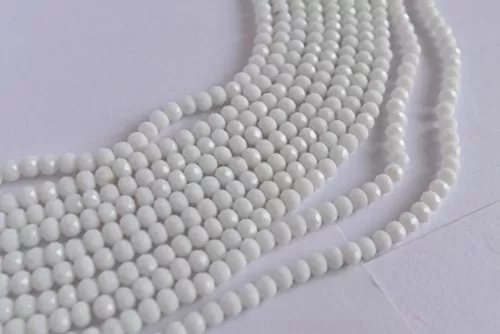 White Opaque Tyre/Rondelle Shaped Crystal Beads (10 mm) 1 Line for  Jewellery Making Beading Arts and Crafts and Embroidery.