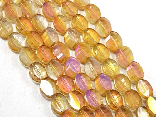 Oval Cross Cut Golden Transparent Designer Beads (13 mm * 18 mm) 1 String - Used for Crafting Jewellery Making Beading and Embroidey