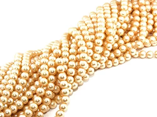Golden Spherical Glass Pearl (6 mm) (1 String) - for Jewellery Making Beading Art and Craft