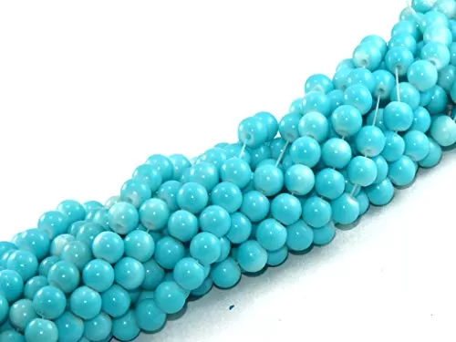 Sky Blue Spherical Glass Pearl (8 mm) (1 String) - for Jewellery Making Beading Art and Craft