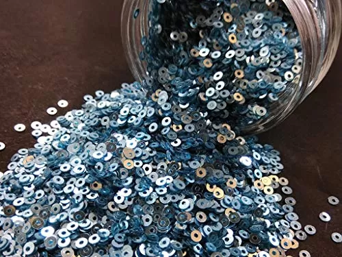 Metallic Blue Center Hole Circular Sequins (4 mm) (Pack of 100 Grams) for Embroidery Art and Craft
