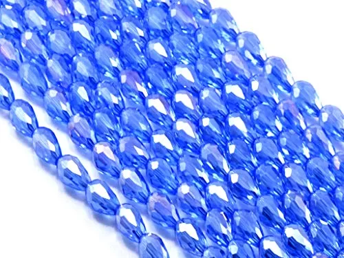 Sapphire/Light Blue Transparent Drop/Briolette Crystal Bead (6 mm * 8 mm) (1 String) for  Jewellery Making Beading Embroidery Art and Craft