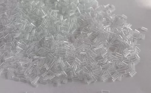 Transparent White/Crystal Pipe/Bugle Beads/Glass Seed Beads (6.0 mm) (100 Grams) Standard Quality for  Jewellery Making Beading Arts and Crafts and Embroidery.