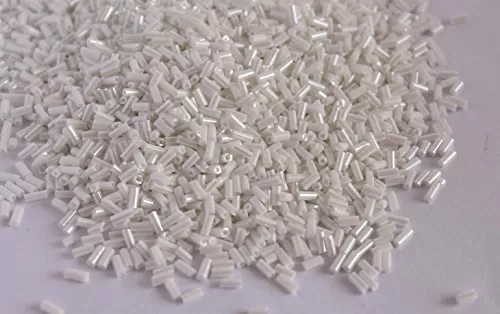Opaque Luster White Pipe/Bugle Beads/Glass Seed Beads (4.5 mm) (100 Grams) Standard Quality for  Jewellery Making Beading Arts and Crafts and Embroidery.
