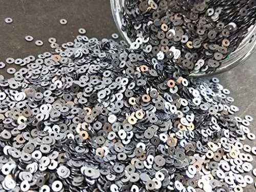 Metallic Silver Center Hole Circular Sequins (4 mm) (Pack of 100 Grams) for Embroidery Art and Craft