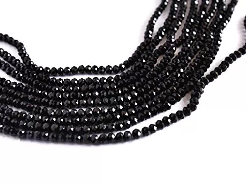 Jet Black Rondelle/Tyre Faceted Crystal Beads (6 mm) 5 Strings for  Jewellery Making Beading Arts and Crafts and Embroidery.