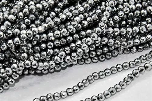 Silver Metallic 96 Cutting Spherical Crystal Beads(6 mm) 1 String for  Jewellery Making Beading Arts and Crafts and Embroidery.