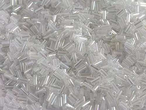 Transparent Luster White/Crystal Pipe/Bugle Beads/Glass Seed Beads (9.0 mm) (100 Grams) Standard Quality for  Jewellery Making Beading Arts and Crafts and Embroidery.