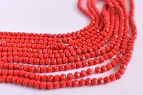 Red Opaque Tyre/Rondelle Shaped Crystal Beads (4 mm) 1 Line for  Jewellery Making Beading Arts and Crafts and Embroidery.