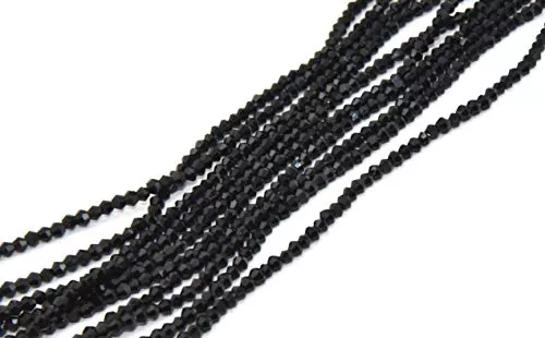 Black Opaque Bicone Crystal Beads (4 mm) (1 String) for  Jewellery Making Beading Embroidery Art and Craft