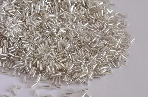 Silverline White/Crystal Pipe/Bugle Beads/Glass Seed Beads (9.0 mm) (100 Grams) Standard Quality for  Jewellery Making Beading Arts and Crafts and Embroidery.