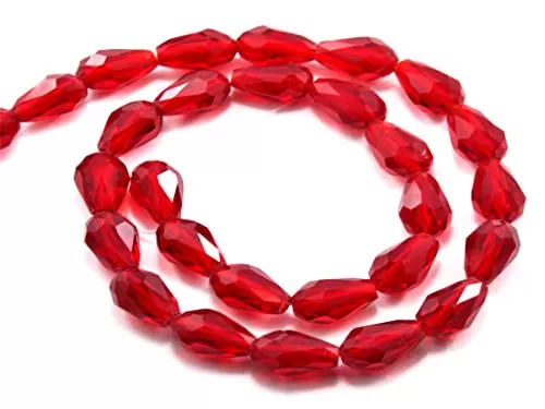 Red Transparent Drop/Briolette Crystal Bead (10 mm * 15 mm) (1 String) for  Jewellery Making Beading Embroidery Art and Craft