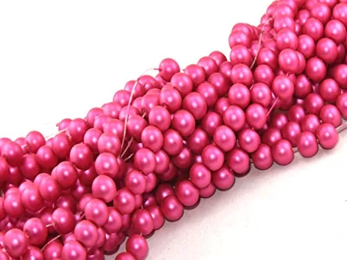 Pink Matte Finish Spherical Glass Pearl (8 mm) (1 String) - for Jewellery Making Beading Art and Craft