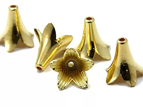 Golden Flower Designer Bead Caps for Jewellery Making (1 cm) (Pack of 100 Grams)