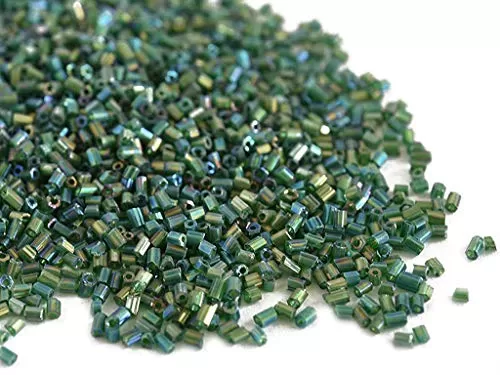 Transparent Rainbow Green 2 Cut Beads/Glass Seed Beads (15/0-1.5 mm) (100 Grams) Standard Quality for  Jewellery Making Beading Arts and Crafts and Embroidery.