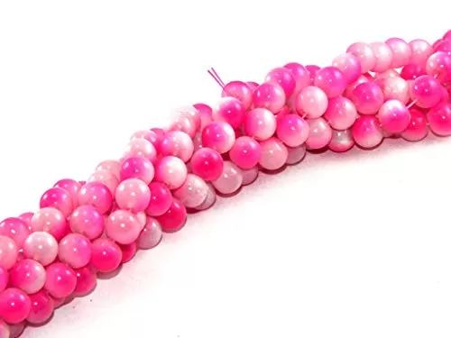White Magenta Dual Tone Spherical Glass Pearl (8 mm) (5 Strings) - for Jewellery Making Beading Art and Craft