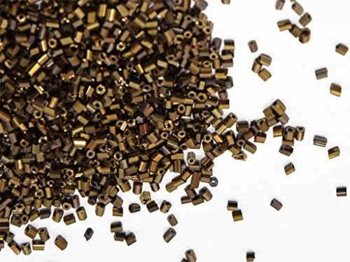 Golden Metallic/M-Brown 2 Cut Seed Beads/Glass Seed Beads (11/0-2.0 mm) (100 Grams) Standard Quality for  Jewellery Making Beading Arts and Crafts and Embroidery.