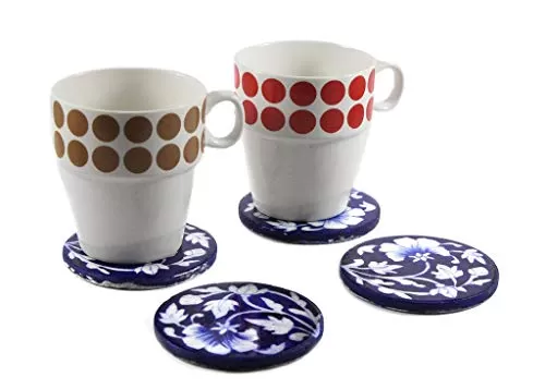 Handmade Jaipur Serving Tea Cup Coaster 9x9x0.7 cm Multicolour -Set of 4 Pieces