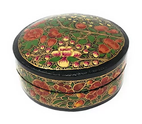 The India Craft House Kashmiri Art Papier Mache - Round Box Small