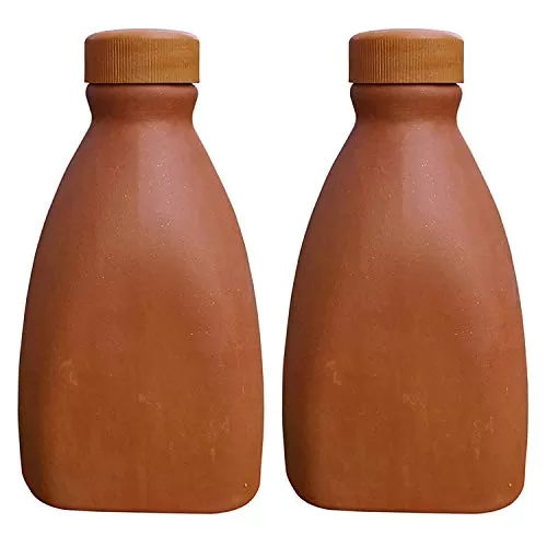 r.v crafts Terracota Clay Water Bottle 500 ml Small Brown - Pack of 2
