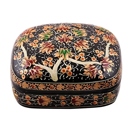 Wooden Hand Painted Kashmiri Multi-Purpose Storage Box (Black Colour Design)