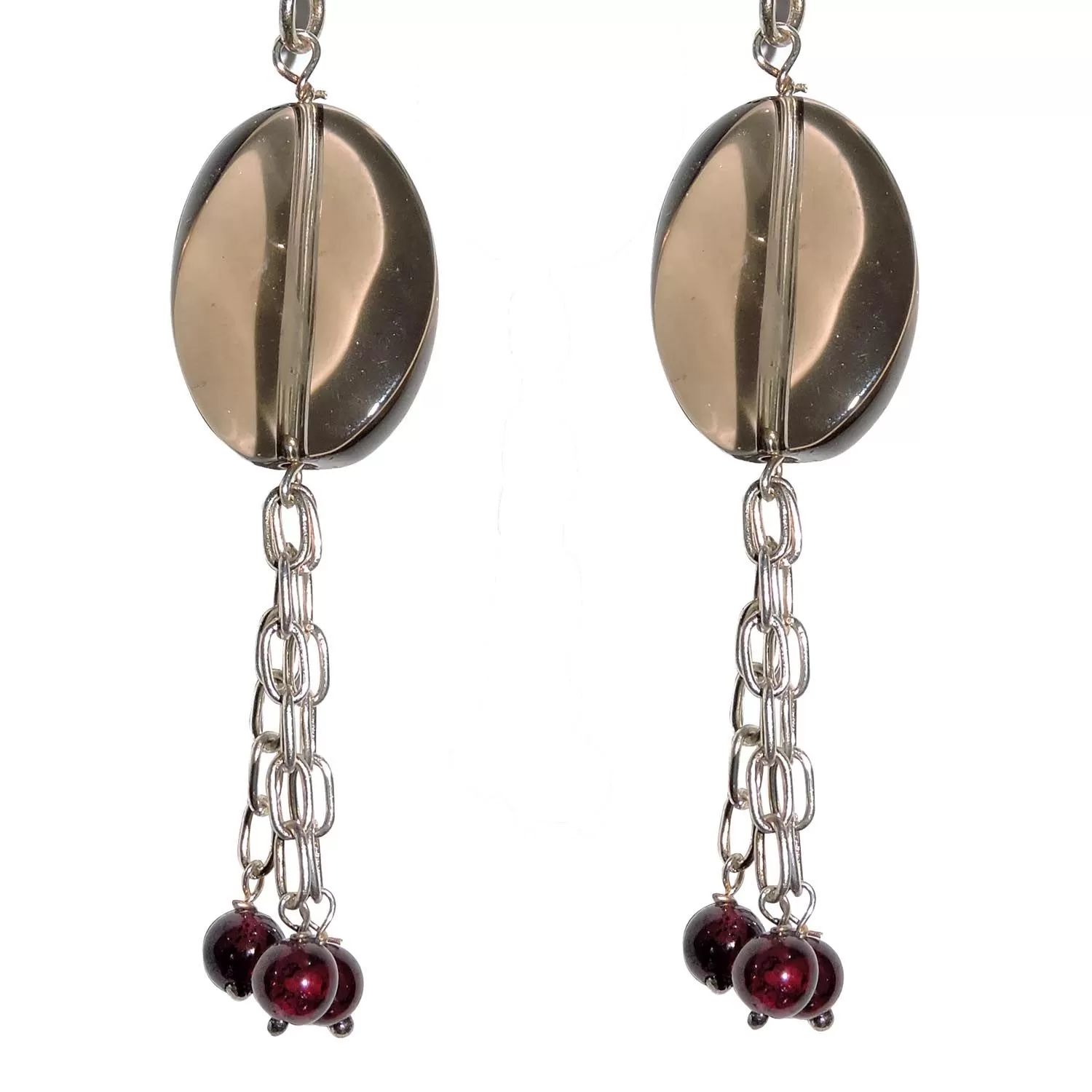 Stone Pink Tourmaline & Smokey quartz Earrings, Color- Multicolor, For Women & Girls (Pack of 1 Pc.)
