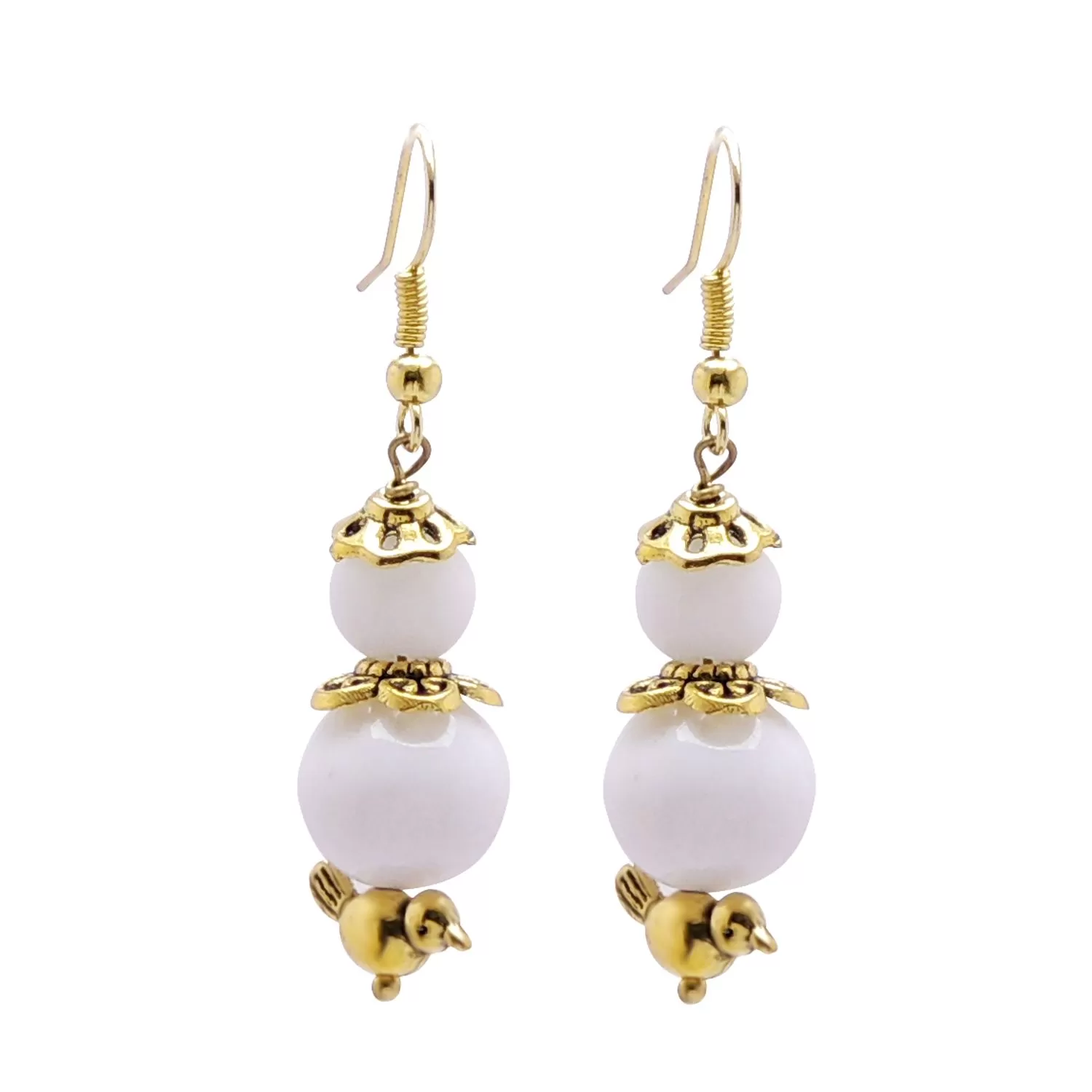 Stone Dual Pearl Earring, Color- Golden/White, For Men & Women (Pack of 1 Pc.)