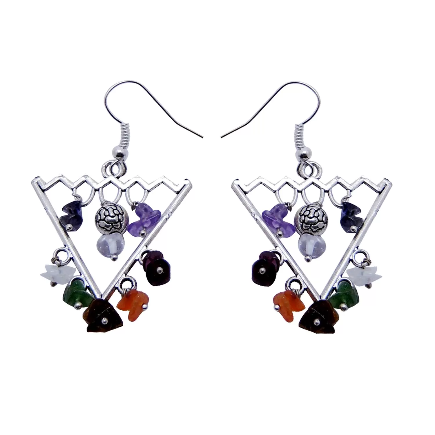 Multi Stone Globe with Crystal Cone Earing, Color- Multi color, For Women & Girls (Pack of 1 Pc.)