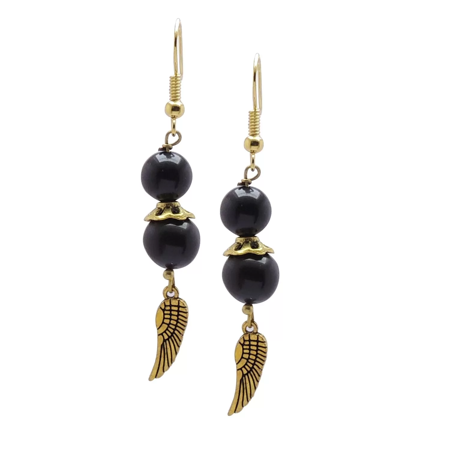 Stone Black Agate Bead Fin earring, Color- Golden, For Men & Women (Pack of 1 Pc.)