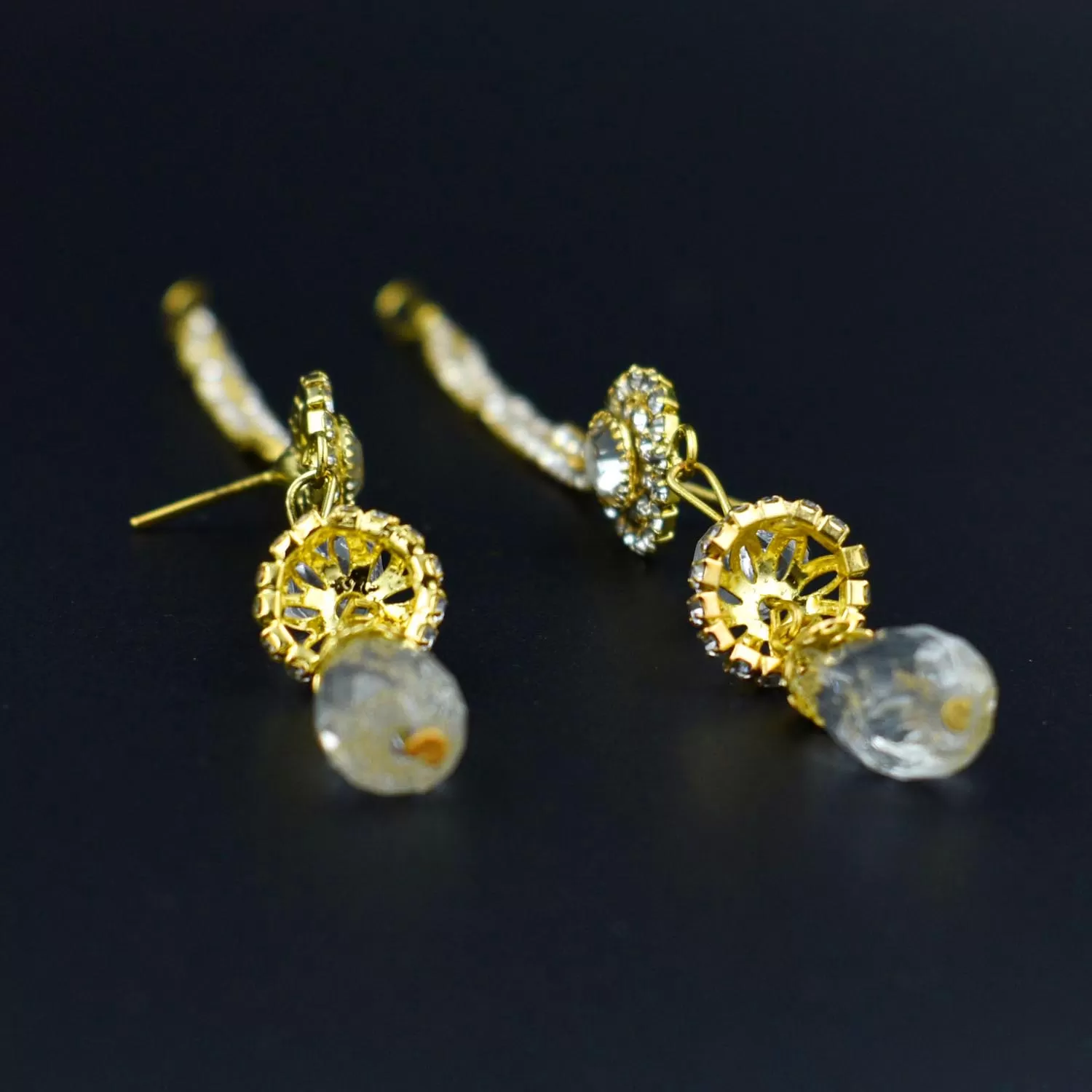 Women's Gold Plated Long Earring with beautiful Clear Stone Party Wear., 2 image