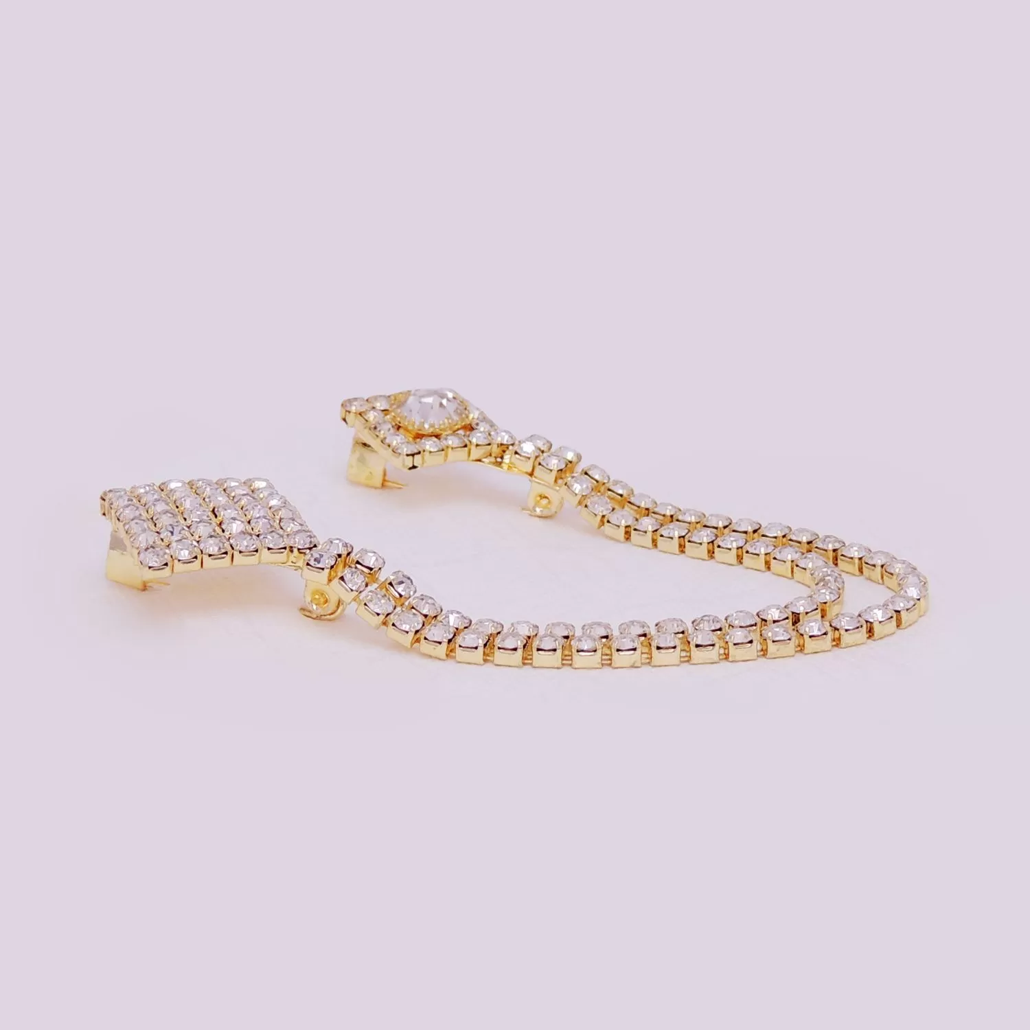 Zirconia Square Golden Metal Chain with Semi-Precious Square Zirconia Brooch (Pack of 1 Pc.), 2 image
