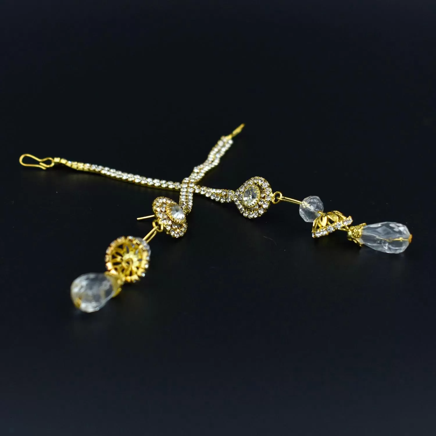 Women's Gold Plated Long Earring with beautiful Clear Stone Party Wear., 4 image