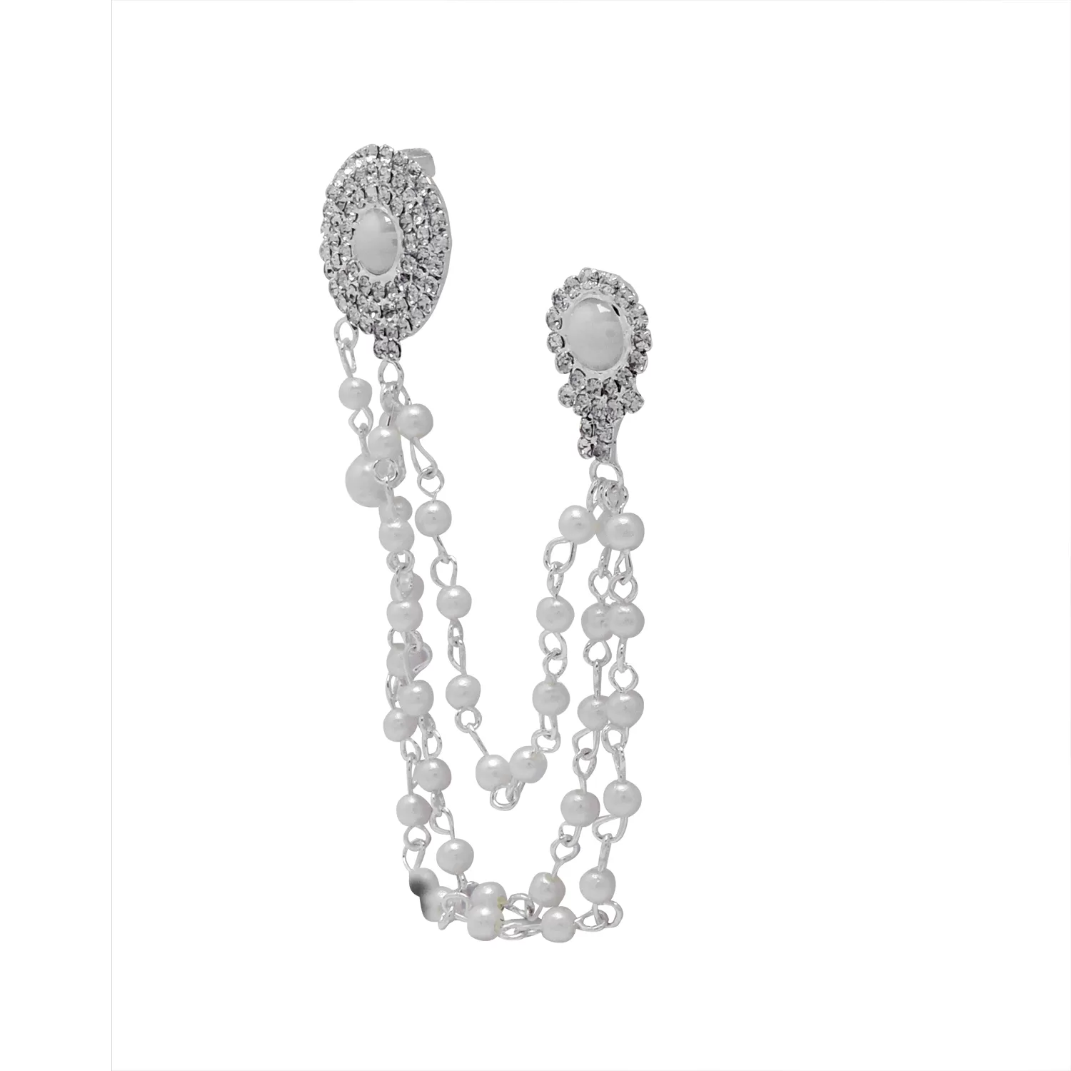 Pearl Silver Metal Chain with Semi-Precious Cubic Zirconia Brooch, 2 image