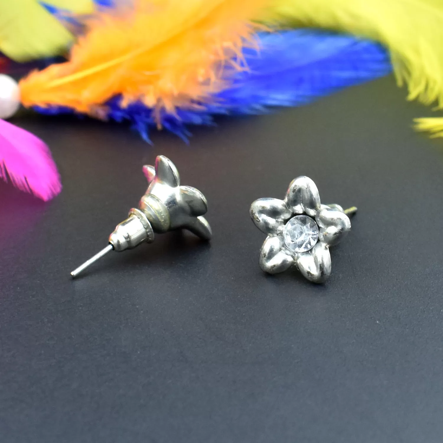 Oxidized Metallic Stud Earrings, 9 image