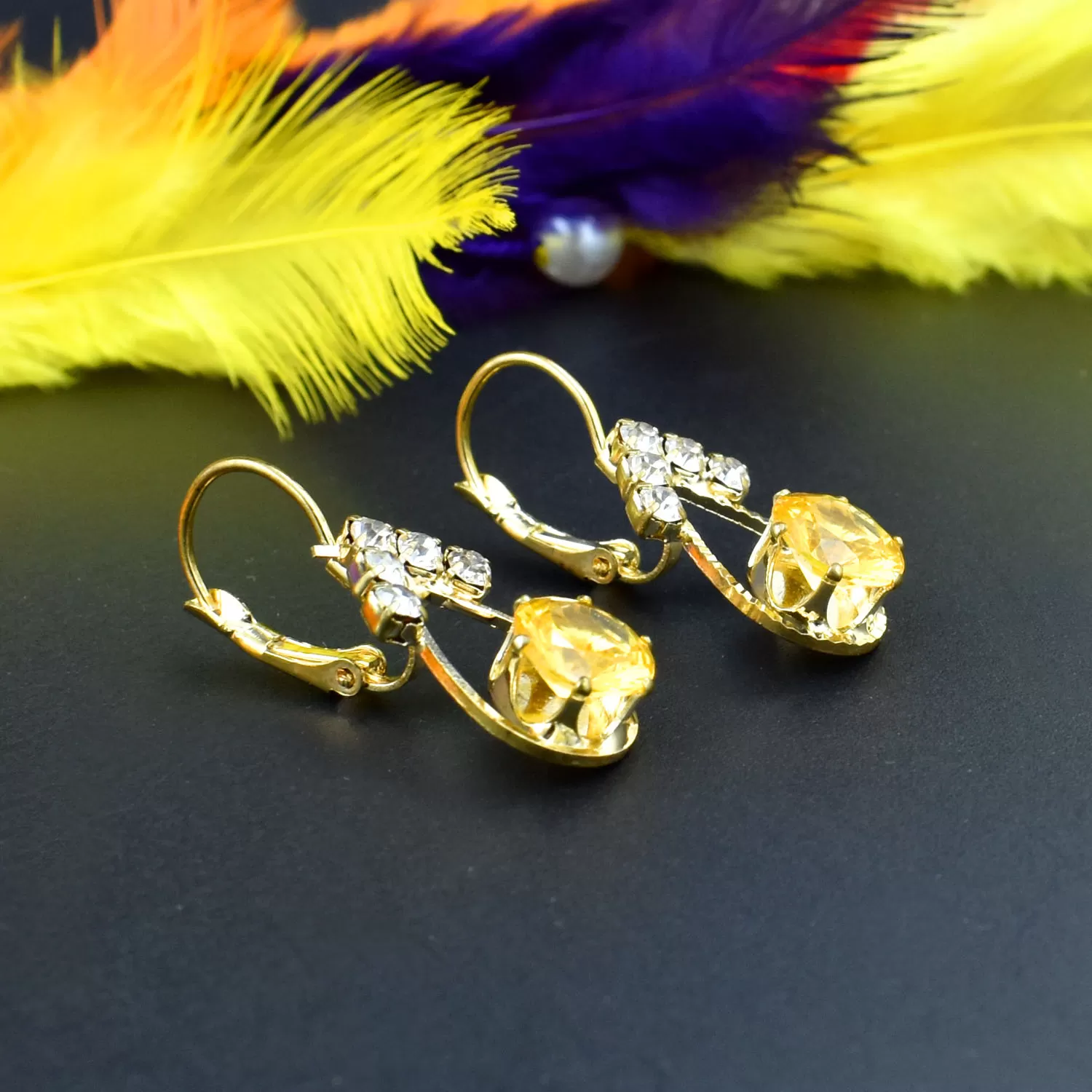 18 kt Gold Plated Swaroski Beautiful Earring, 5 image