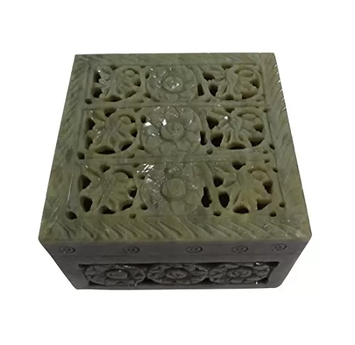 Stone Jewellery Box (Square) 4x4x2.5 inch Carved