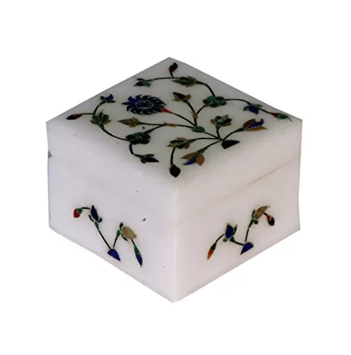 White Stone Inlaid Jwellery Box (7.5cm X7.5cm X5cm)
