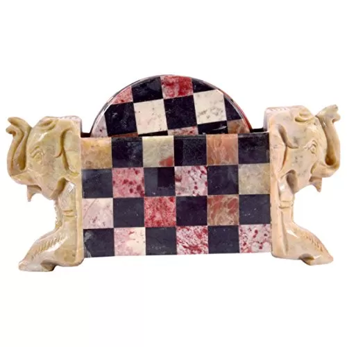 Soap Stone Coaster Set with 2 Elephant in Chess Work (17cm x4.5cm x10cm)