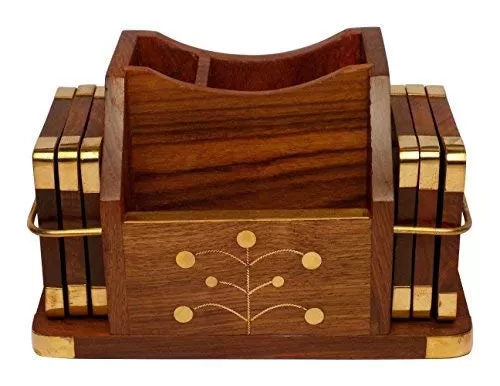 Pen Stand for Office Stationery - Wooden Mobile Holder - Drink Coasters Wood Table Coaster Set of 6