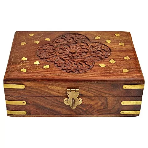 6 x 4 Inches Wooden Handmade Jewelry Box Jewel Organizer Hand Carved For Women 