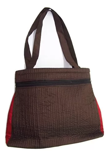 Raw Silk Fort Bag - Mirorwork Embroidery Panel TOTE BAG EK-TOT-0005 (Brown), 4 image