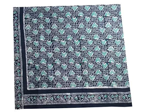 Women's Wax Batik Hand Block Print Natural Dye Mul Cotton Kutchhi Premium Traditional Handicraft Saree (EK-SAR-0001-MCBT) - Blue - Green), 5 image