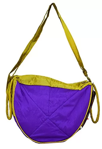 Raw Silk Aahir Work Raw Silk Multi Purpose Adjustable Belt Shoulder Bag HOBO BAG EK-HOB-0004 Violet - Yellow, 6 image