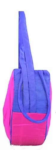 Raw Silk Aahir Work Raw Silk Multi Purpose Adjustable Belt Shoulder Bag HOBO BAG EK-HOB-0004 Pink - Violet, 6 image