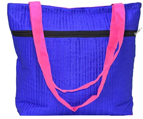 Raw Silk Shopping Bag with Kutchi Patchwork and Border TOTE BAG EK-TOT-0001 Magenta - Pink, 4 image
