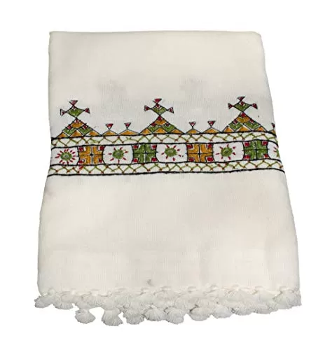 Women's Neran Hand Embroidery Woolen SHAWL Cream - Multi Colour SIZE : 210 cms Length x 90 cms Width, 2 image