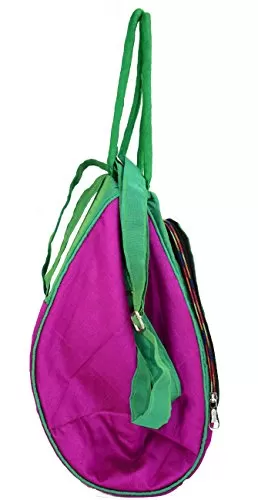 Raw Silk Aahir Work Raw Silk Multi Purpose Adjustable Belt Shoulder Bag HOBO BAG EK-HOB-0004 Green Purple, 2 image